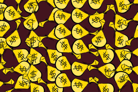 Decorative hand drawn money packs or bags illustrations. Good for design texture & background. Cartoon style vector graphic.のイラスト素材