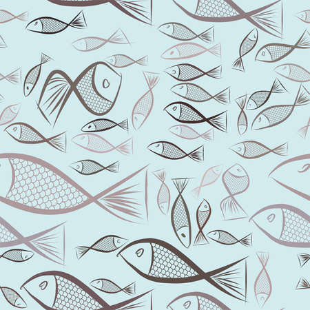 Seamless abstract illustrations of fish, conceptual. Good for design background. Cartoon style vector graphic.のイラスト素材