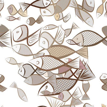 Seamless hand drawn fish illustrations background, good for graphic design, wallpapers or booklets. Cartoon style vector graphic.のイラスト素材