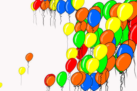 Flying balloons illustrations background abstract, hand drawn. Cartoon style vector graphic.のイラスト素材