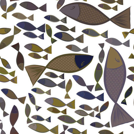 Seamless abstract illustrations of fish, conceptual. Good for design background. Cartoon style vector graphic.のイラスト素材