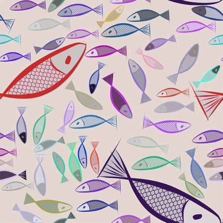 Seamless fish illustrations background abstract, hand drawn. Cartoon style vector graphic.のイラスト素材