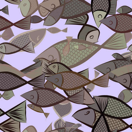 Seamless abstract fish illustrations background. Cartoon style vector graphic.のイラスト素材