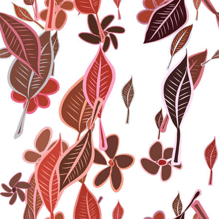 Seamless illustrations of leaves & flower. Good for web page, wallpaper, graphic design, catalog, texture or background. Cartoon style vector graphic.のイラスト素材