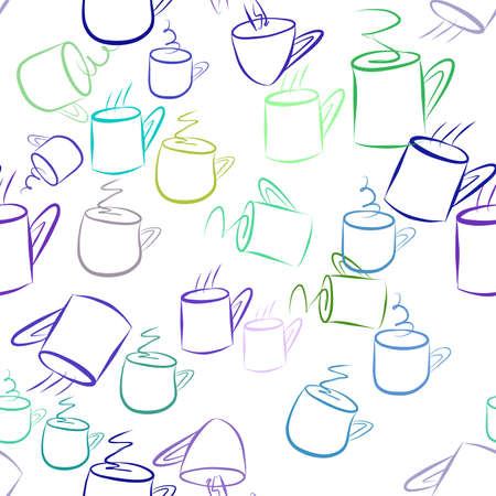 Seamless decorative hand drawn coffee cup art illustrations. Good for design texture & background. Cartoon style vector graphic.のイラスト素材