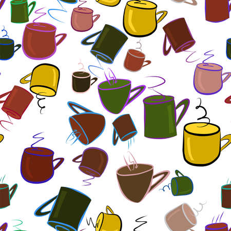 Seamless illustrations of coffee cup. Good for web page, wallpaper, graphic design, catalog, texture or background. Cartoon style vector graphic.のイラスト素材