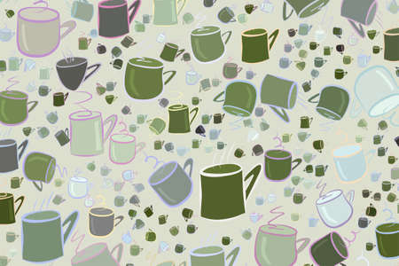Abstract coffee cup illustrations background. Cartoon style vector graphic.のイラスト素材