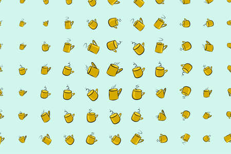 Coffee cup illustrations background abstract, hand drawn. Cartoon style vector graphic.のイラスト素材