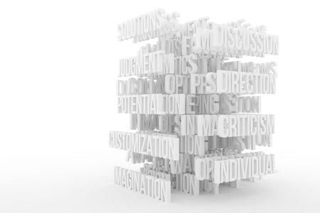 Potential, Imagination, business conceptual gray or black and white B&W 3D rendered words....