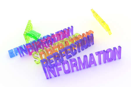 Perfection, Information, business conceptual colorful 3D rendered words. Background abstract CGI typography, good for design.の写真素材