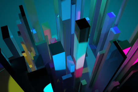 Colorful lighting, pillar block or shapre, for design texture or background. 3D rendering.の写真素材