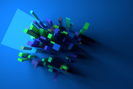 3D rendering. Block or shapre, pillar, colorful lighting. For web page, wallpaper, graphic design,...