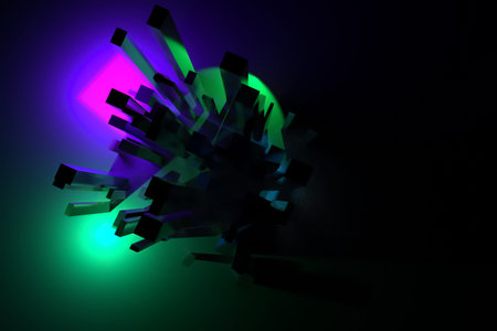 3D rendering. Block or shapre, pillar, colorful lighting. For web page, wallpaper, graphic design,...