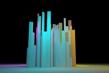 3D rendering. Block or shapre, pillar, colorful lighting. For web page, wallpaper, graphic design, catalog, texture or background.の写真素材