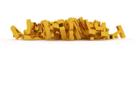 Letter of ABC, alphabetic character. Good for web page, wallpaper, graphic design, catalog, texture or background. Gold color 3D rendering. Digital, style, symbol & word.の写真素材
