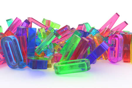 Background abstract CGI typography, good for design, alphabet, letter of ABC. Colorful transparent plastic or glass 3D rendering.の写真素材