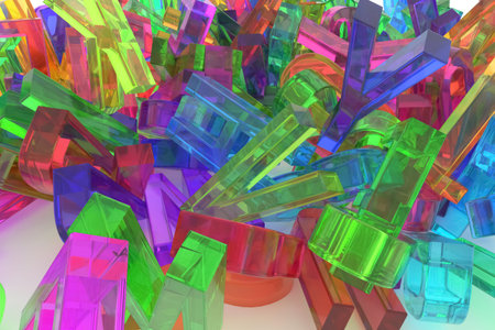 CGI typography, good for design texture or background, alphabet, letter of ABC. Colorful transparent plastic or glass 3D rendering.の写真素材