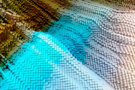 Colorful 3D rendering. Shape composition, geometric structure blocks