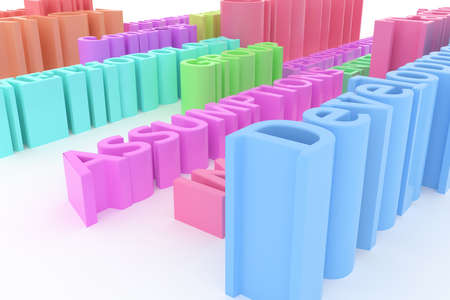 Keywords, business related, CGI typography.  Colorful 3D rendering. Assumptions, group.の写真素材