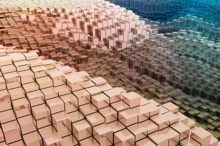 Colorful 3D rendering. Background abstract, geometric structure blocks shape compositionの写真素材