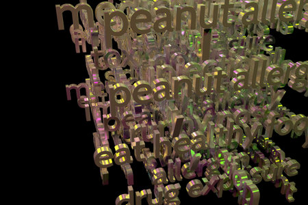 3D rendering. Keywords cloud, health related, CGI typography with dark background. For web page,...