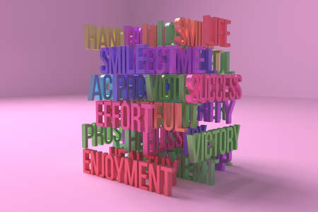 CGI typography, motivation related keywords cloud, for design texture or background. 3D rendering.の写真素材