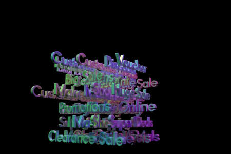 3D rendering. CGI typography with dark background, keywords, business or finance related. Decorative, illustrations. For design texture, background.の写真素材