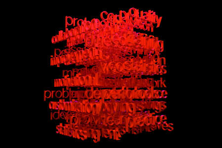 CGI typography with dark background, business or finance related keywords, for design texture or background. 3D rendering.の写真素材