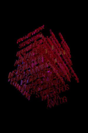 Background abstract, computer or IT related keywords CGI typography with dark background