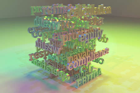 CGI typography, business or finance related keywords cloud, for design texture or background. 3D rendering.の写真素材