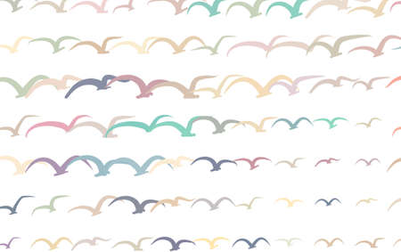 Background abstract flying birds, hand drawn for design. Cartoon style vector.のイラスト素材