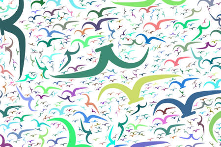 Abstract flying birds illustrations background. Cartoon style vector.のイラスト素材