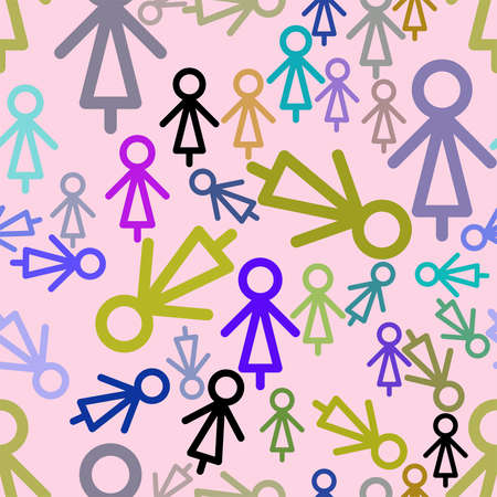 Seamless background or backdrop, sign of male or female hand drawn, good for design texture. Cartoon style vector.のイラスト素材