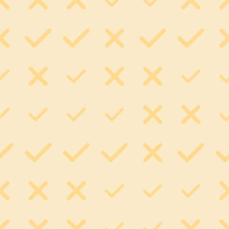 Seamless abstract hand drawn tick or cross mark, right or wrong sign, artistic for graphic design, catalog, textile or texture printing & background. Cartoon style vector.のイラスト素材
