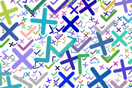 Decorative and hand drawn tick or cross mark, right or wrong sign illustrations. Good for design texture & background. Cartoon style vector.のイラスト素材