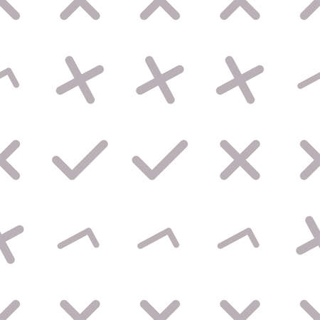 Seamless abstract illustrations of tick or cross mark, right or wrong sign, conceptual. Good for design background. Cartoon style vector.のイラスト素材