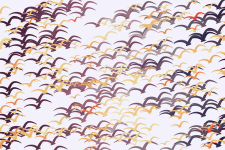 Background abstract flying birds, hand drawn for design. Cartoon style vector.のイラスト素材