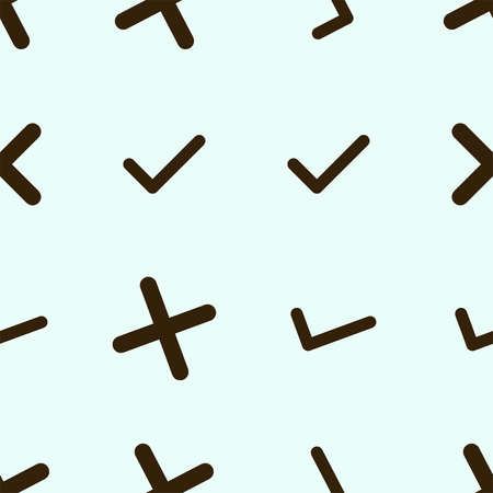 Seamless abstract tick or cross mark, right or wrong sign illustrations background. Cartoon style vector.のイラスト素材