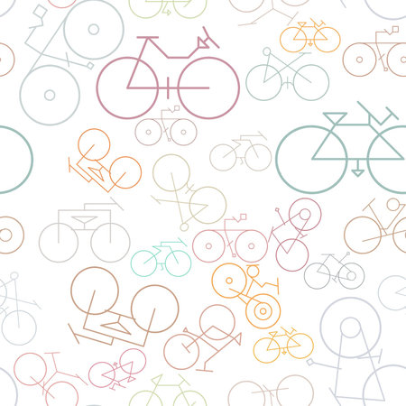 Seamless abstract hand drawn outline of bicycle, artistic for graphic design, catalog, textile or texture printing & background. Cartoon style vector.のイラスト素材