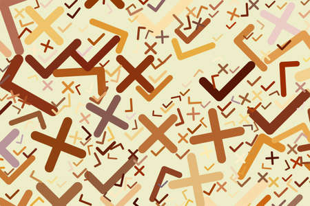 Abstract tick or cross mark, right or wrong sign generative art background. Cartoon style vector.のイラスト素材