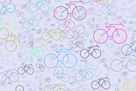 Background for web page, graphic design, catalog or texture, hand drawn outline of bicycle. Cartoon style vector.のイラスト素材