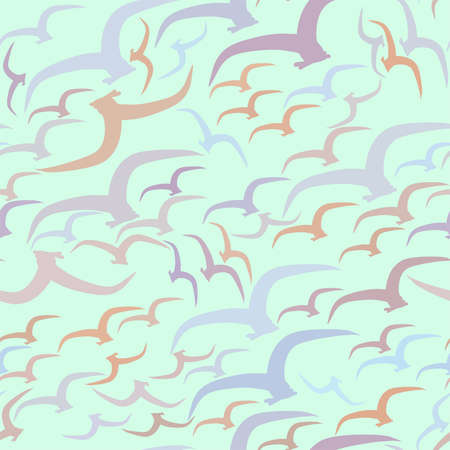 Seamless background abstract flying birds, hand drawn for design. Cartoon style vector.のイラスト素材