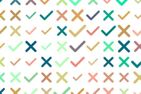 Tick or cross mark, right or wrong sign background hand drawn, good for graphic design. Cartoon style vector.のイラスト素材