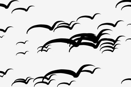 Abstract conceptual hand drawn flying birds. Good for web page, graphic design, catalog, texture or background. Cartoon style vector.のイラスト素材