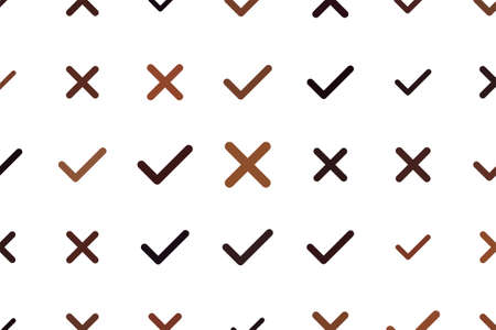Decorative and hand drawn tick or cross mark, right or wrong sign illustrations. Good for design texture & background. Cartoon style vector.のイラスト素材