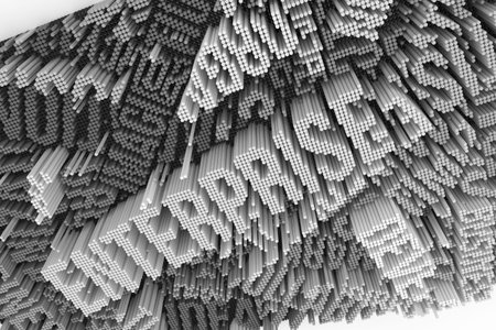 Black & white B&W 3D rendering. Shape composition, block, geometric structure. Decorative,...