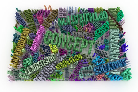 Colorful 3D rendering. Abstract block geometric structure, shape composition, for web page, graphic...