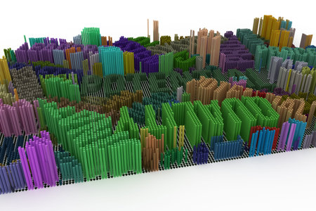 Colorful 3D rendering. Shape composition, geometric structure block, for design texture or...