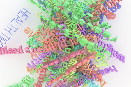 CGI typography, bunch of health related keywords for information overload, for design texture or...