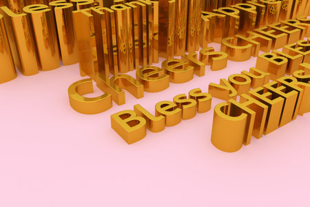 Character thank you, illustrations of CGI typography, for graphic design, wallpapers, booklets. Gold...